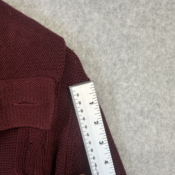Effeci Womens Sweater Cardigan Medium Maroon Cable Knit Button Wide CollarNWT - Picture 4 of 11